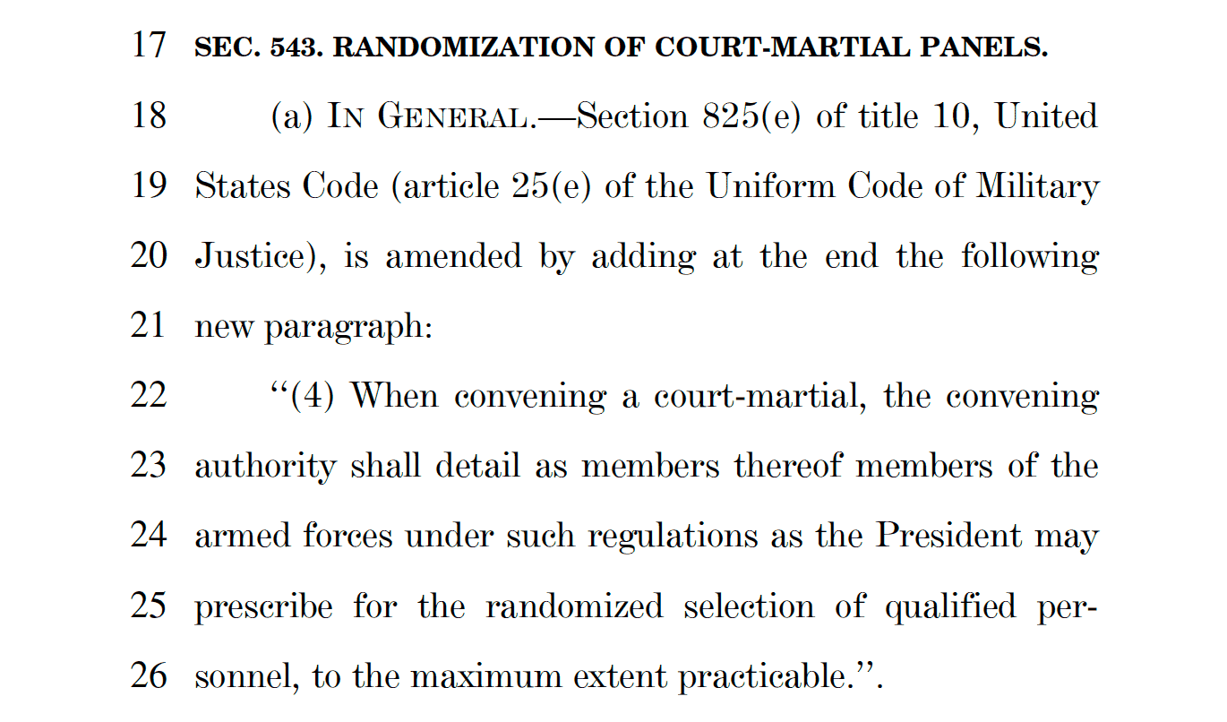 Sec. 543 Randomization of Court-Martial Panels